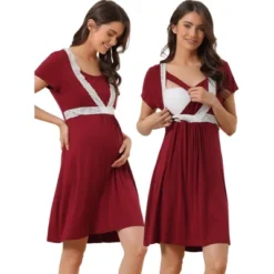 Cheibear Women's Lace Short Sleeve Soft Nightgown Maternity Knee Length Sleep Nightshirt -Cheibear Sales Store GUEST 946587ec b1e5 4131 b3ad a4810d376158