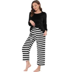 Cheibear Womens Sleepwear Flannel Lounge With Stripped Pants Winter Long Sleeve Pajama Set -Cheibear Sales Store GUEST 95327ee5 be76 49da 80df 0661409c4869