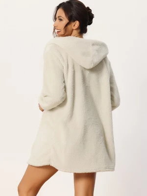 Cheibear Womens Fuzzy Fleece 3 Piece Outfits Pajamas Soft Coat Jacket And Crop Top With Shorts Lounge Set 2 Cheibear Womens Fuzzy Fleece 3 Piece Outfits Pajamas Soft Coat Jacket And Crop Top With Shorts Lounge Set - Image 2