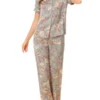 Cheibear Women's Silky Floral Short Sleeves Sleepshirt With Pants Pjs Set 2 Pcs