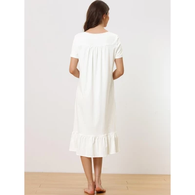 Cheibear Women's Victorian Princess Lace Short Sleeve Cotton Sleepwear 2 Cheibear Women's Victorian Princess Lace Short Sleeve Cotton Sleepwear - Image 2