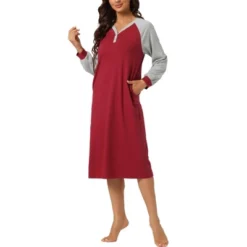 Cheibear Women's Sleepshirt Pajama Dress Long Sleeves With Pockets Henley Lounge Nightgown -Cheibear Sales Store GUEST 9a2bafbf c4d8 492b 848f a9d172a2a882