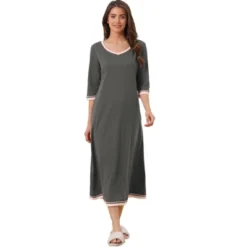 Cheibear Women's 3/4 Sleeve V Neck Full Length Sleep Nightdress With Pockets -Cheibear Sales Store GUEST 9b54634e 5b92 4c20 9f04 51a431a4c5cf