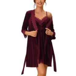 Cheibear Womens Velvet Nightgowns With Robe Lace Trim Loungewear Pajama Sets -Cheibear Sales Store GUEST 9e0862cb 0f59 4786 9482 c7d3e8c45251