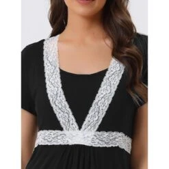 Cheibear Women's Lace Short Sleeve Soft Nightgown Maternity Knee Length Sleep Nightshirt -Cheibear Sales Store GUEST a0a40787 97ef 4c14 9834 800cc38b81e3