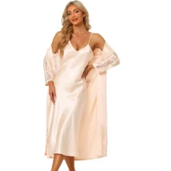 Cheibear Womens Satin Nightwear Robe And Nightgown Sets Lace Long Sleeve Bridesmaid Wedding Bride Bathrobe -Cheibear Sales Store GUEST a26ad5ed 9081 45d9 9196 e9c0ba0df1c4