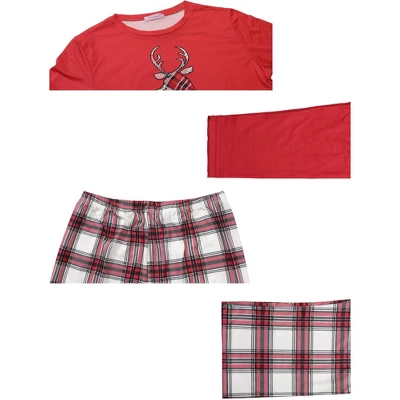 Cheibear Christmas Elk Print Tops With Plaid Pants Xmas Sleepwear Family Pajama Set 4 Cheibear Christmas Elk Print Tops With Plaid Pants Xmas Sleepwear Family Pajama Set - Image 4