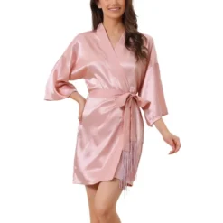 Cheibear Womens Satin Robes Pajama Bridal Party Tie Waist Mini Bathrobe -Cheibear Sales Store GUEST a5fcb905 d2e8 40a3 85e6 130e6c72f58e
