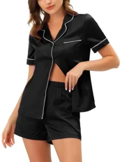 Cheibear Women's Satin Button Down Sleepwear Shirt With Shorts Pj Sets -Cheibear Sales Store GUEST a7620667 461d 434b b7e5 54c29166666f