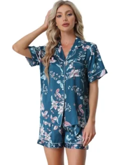 Cheibear Women's Floral Button Down Shirt Shorts Satin Pajama Set 2 Pcs -Cheibear Sales Store GUEST a7cf54ce d4ed 4112 8f09 00141e704ca0