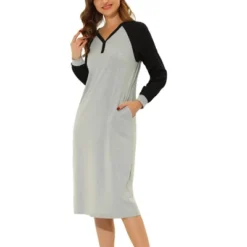 Cheibear Women's Sleepshirt Pajama Dress Long Sleeves With Pockets Henley Lounge Nightgown -Cheibear Sales Store GUEST a909beda 179a 40b4 ab20 804cd90e3a2c