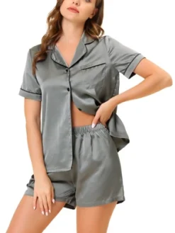 Cheibear Women's Satin Button Down Sleepwear Shirt With Shorts Pj Sets -Cheibear Sales Store GUEST acec4d37 6ce6 46cf afd4 3fe6a337129c