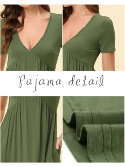 Cheibear Womens Pajama Dress Nightdress V Neck Soft Stretchy Lounge Nightgown -Cheibear Sales Store GUEST ae304155 5bfc 421e 8ebb d0ca0b475727