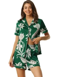 Cheibear Women's Floral Button Down Shirt With Shorts Satin Pajamas Sets -Cheibear Sales Store GUEST ae34b49a 49d6 4985 bee4 2aa6cab87f14