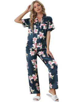 Cheibear Womens 2pcs Floral Button Down Pajama Set Nightwear Sleepwear -Cheibear Sales Store GUEST b1587f13 8ad9 47cc 9c80 c9a373c3cded