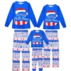 Cheibear Christmas Cute Letters Print Long Sleeve Tee With Pants Loungewear Family Pajama Sets Blue