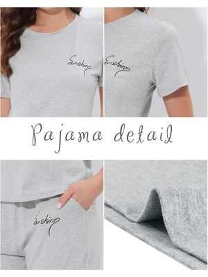 Cheibear Womens Sleepwear Pajama Set Round Neck Nightwear Lounge Pjs With Capri Pants 3 Cheibear Womens Sleepwear Pajama Set Round Neck Nightwear Lounge Pjs With Capri Pants - Image 3