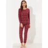 Cheibear Womens Sleepwear Pajama Long Sleeve Winter Nightwear Christmas Pj Elk Lounge Set