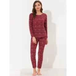 Cheibear Womens Sleepwear Pajama Long Sleeve Winter Nightwear Christmas Pj Elk Lounge Set