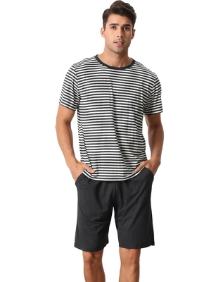 Cheibear Men's Sleepwear Short Sleeve T-Shirt With Shorts Stripe Couple Pajama Sets 6 Cheibear Men's Sleepwear Short Sleeve T-Shirt With Shorts Stripe Couple Pajama Sets - Image 6