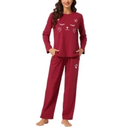 Cheibear Womens Pajama Set Nightwear Lounge Cute Cat Long Sleeve Tops With Pants Sleepwear -Cheibear Sales Store GUEST b2b33879 9813 4d0d ad6c 14d3aab316bd