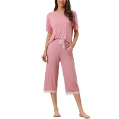 Cheibear Women's Modal Loose Summer Lace Trim Short Sleeve Carpri Pajama Set -Cheibear Sales Store GUEST b36cb563 b342 48ac aa01 486316dbccb2