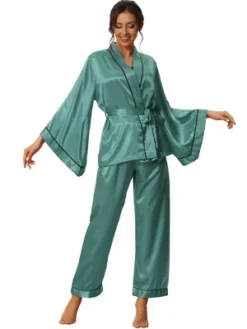 Cheibear Womens Satin Sleepwear Bell Sleeve Robe With Pants Silky Pajama Sets -Cheibear Sales Store GUEST b40e911b e518 4c8c a9fe 63e6f08f28c1