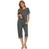 Cheibear Womens Round Neck Pajama Set With Capri Pants Casual Lounge Sleepwear