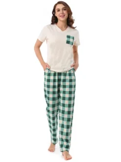 Cheibear Womens Sleepwear V-Neck Nightwear With Pants Loungewear Pajama Set