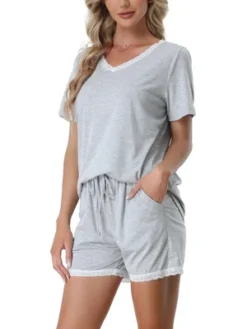 Cheibear Women's Sleepwear Lounge Soft Nightwear With Pockets Shorts Sleeve Pajama Set -Cheibear Sales Store GUEST b70b6e26 31c1 4782 b02b 6ca8584a0d6c