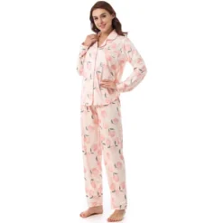 Cheibear Women's Sleepwear Loungewear Cute Print With Pants Soft Long Sleeve Pajama Set