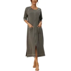 Cheibear Womens Zipper Front Housecoat With Pockets Long Robes -Cheibear Sales Store GUEST b84b168a 0426 4eb7 92f3 b290c2b6373a