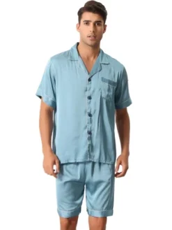Cheibear Men Satin Button Down Pajama Sets Short Sleeve Shirt And Shorts Sleepwear -Cheibear Sales Store GUEST ba6c3cb6 ea9f 405e b59f bbe34ff7fb71