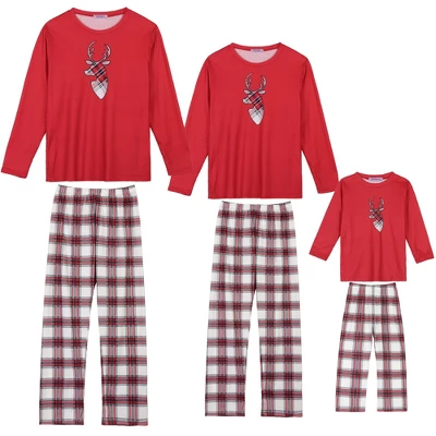 Cheibear Christmas Elk Print Tops With Plaid Pants Xmas Sleepwear Family Pajama Set 5 Cheibear Christmas Elk Print Tops With Plaid Pants Xmas Sleepwear Family Pajama Set - Image 5