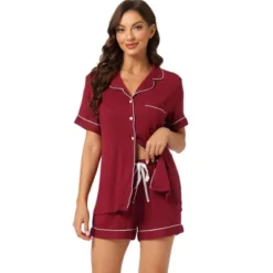 Cheibear Women's Button Down Pajamas Set With Shorts -Cheibear Sales Store GUEST c0417843 25f6 4370 877c e0a51c2421eb