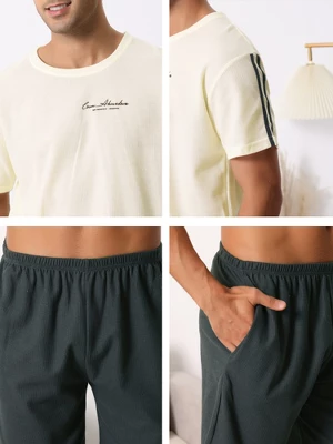 Cheibear Men's Sleepwear Short Sleeve T-Shirt With Shorts Cute Print Couple Pajama Sets 4 Cheibear Men's Sleepwear Short Sleeve T-Shirt With Shorts Cute Print Couple Pajama Sets - Image 4