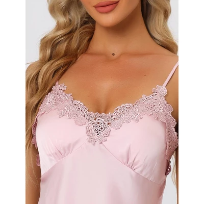 Cheibear Womens Satin Lounge Lace Trim Cami Tops With Shorts Sleepwear Pajamas Sets 3 Cheibear Womens Satin Lounge Lace Trim Cami Tops With Shorts Sleepwear Pajamas Sets - Image 3