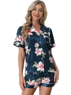Cheibear Women's Floral Button Down Shirt Shorts Satin Pajama Set 2 Pcs -Cheibear Sales Store GUEST c5edf2fc 1d04 4ea7 b160 a806e9404864