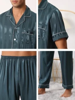 Cheibear Men Striped Satin Button Down Short Sleeve Long Pants Pajama Set -Cheibear Sales Store GUEST c639eb44 a0af 4ef6 a57d 4d943cbf8f9c