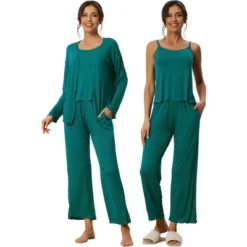 Cheibear Womens Modal Knit Soft Long Sleeve Cardigan Cami And Pants Pajama Set 3 Pcs -Cheibear Sales Store GUEST c681e72b 6f03 4333 9264 da0e0fb9b24b