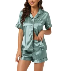 Cheibear Women's Satin Button Down Sleepwear Shirt With Shorts Pj Sets -Cheibear Sales Store GUEST c707667d 6ab4 4acc a69e c217527ce905