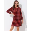 Cheibear Womens Nightgown Sleepshirt With Pockets Lounge Sleepwear Plaid Pajama Dress