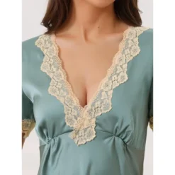 Cheibear Womens Satin Lace Trim V-Neck Lingerie Short Sleeves Silky Nightgowns -Cheibear Sales Store GUEST ca5ec04c 1d4d 4d64 afae 067a5f97ac37