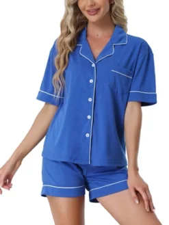 Cheibear Women's Button Down Pajamas Set With Shorts -Cheibear Sales Store GUEST ca6f3ab2 d31a 47b0 aa35 cdee3003b301