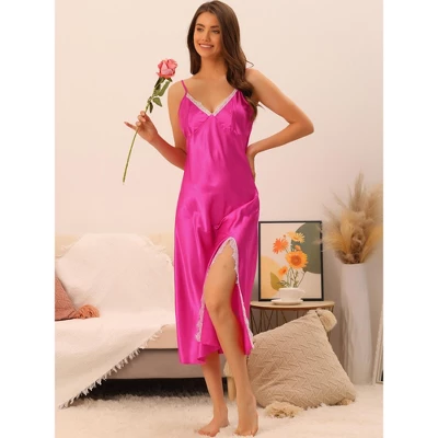 Cheibear Womens Satin Nightgowns Lingerie Strap Chemise Split Hem Silky Lounge Dress 1 Cheibear Womens Satin Nightgowns Lingerie Strap Chemise Split Hem Silky Lounge Dress