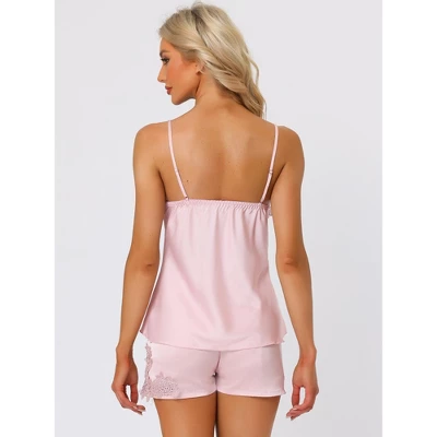 Cheibear Womens Satin Lounge Lace Trim Cami Tops With Shorts Sleepwear Pajamas Sets 2 Cheibear Womens Satin Lounge Lace Trim Cami Tops With Shorts Sleepwear Pajamas Sets - Image 2
