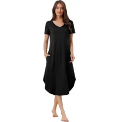 Cheibear Women's V Neck Short Sleeve Long Nightgown Lounge Dress With Pocket -Cheibear Sales Store GUEST cc89011f f545 47e2 bd91 370a4f9183fa