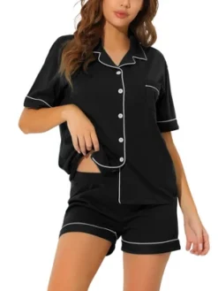 Cheibear Women's Button Down Pajamas Set With Shorts -Cheibear Sales Store GUEST cdafd886 acf2 4d28 84b9 010326b3850d