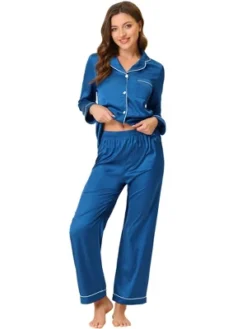 Cheibear Womens Pajama Lounge Sleepwear Button Down Tops And Pants Satin Pjs Set -Cheibear Sales Store GUEST ceaca02c ef0d 4533 a408 9f9e72a5c7d3