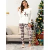 Cheibear Women's Sleepwear Lounge Elk Christmas Winter Long Sleeves With Pants Pajama Sets